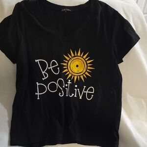 Black V-Neck Tee with Yellow Sun Graphic